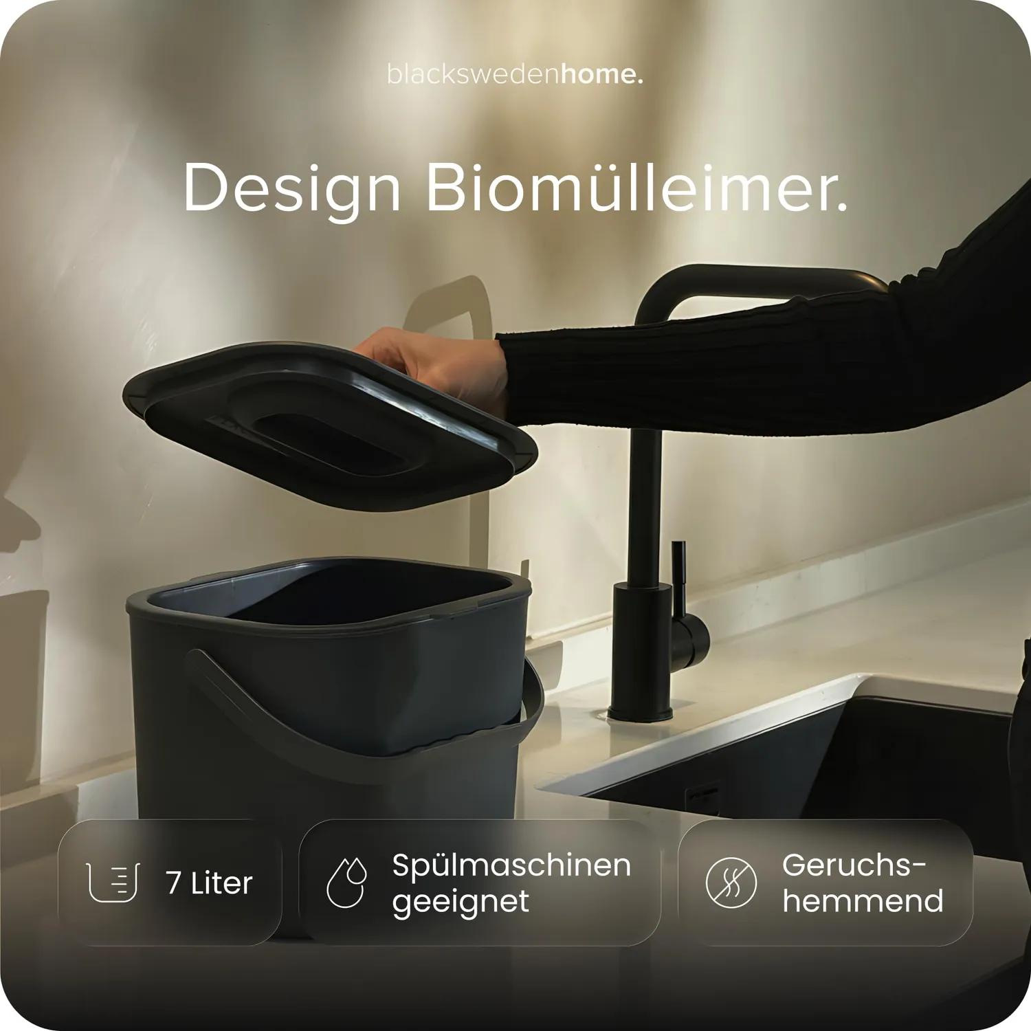 Black Sweden Home Biomülleimer 7L Anthrazit Grau Sieb