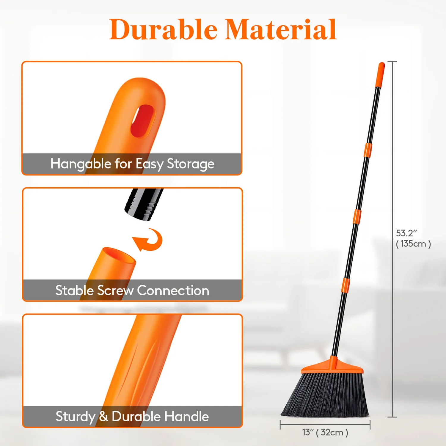 Lifewit Kehrbesen mit Stiel Winkelbesen Outdoor Orange