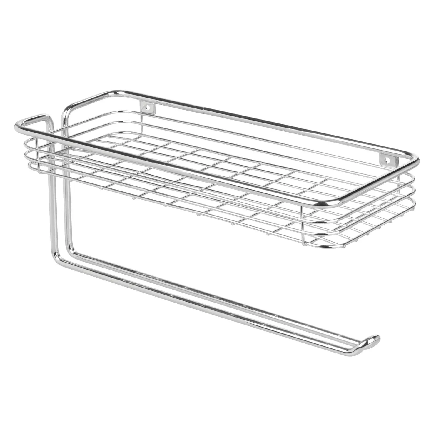 mDesign Küchenrollenhalter Wand mit Regal chrom für Jumbo-Rollen