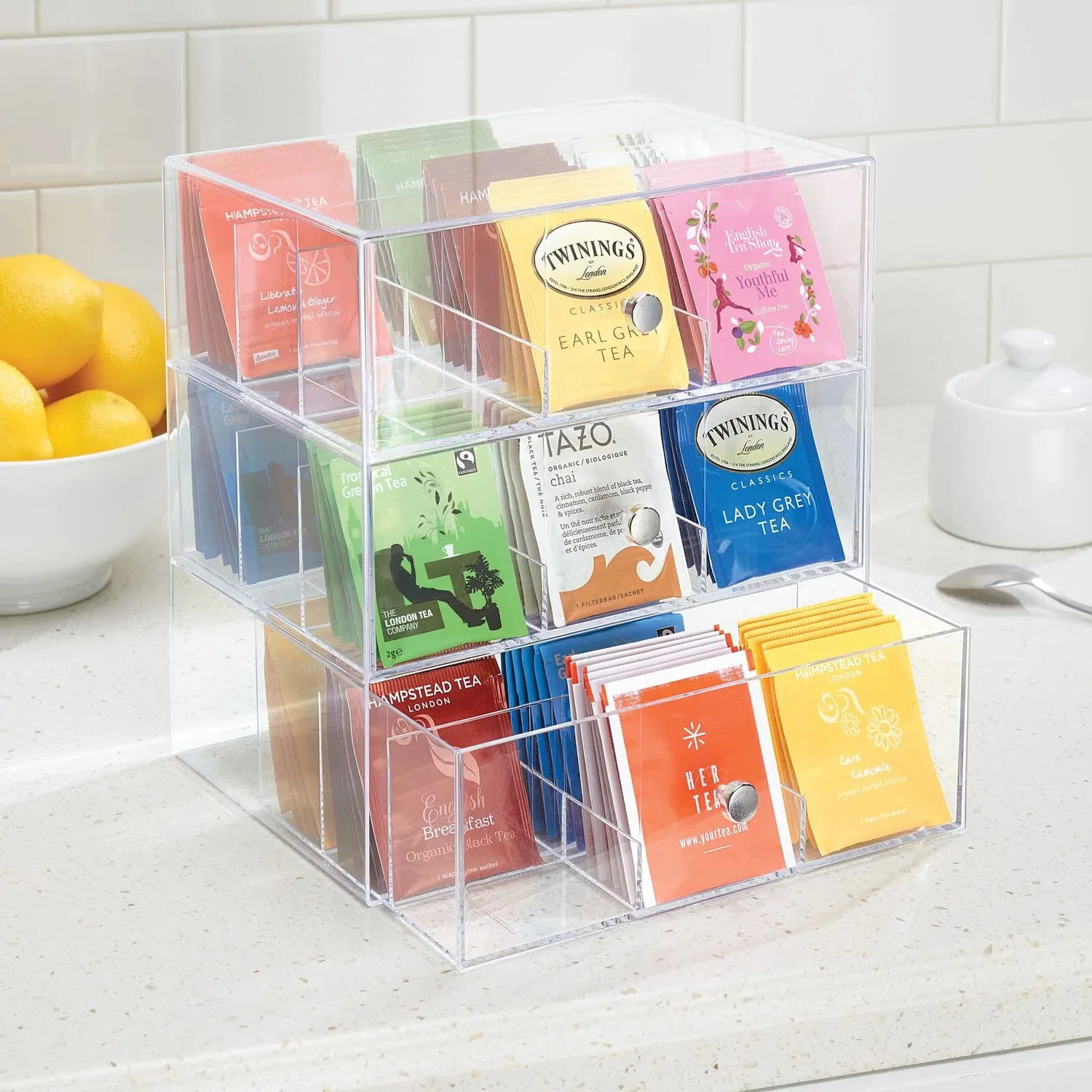 M Design Teebeutelbox 27 Fächer mit 3 Schubladen 2er-Set durchsichtig