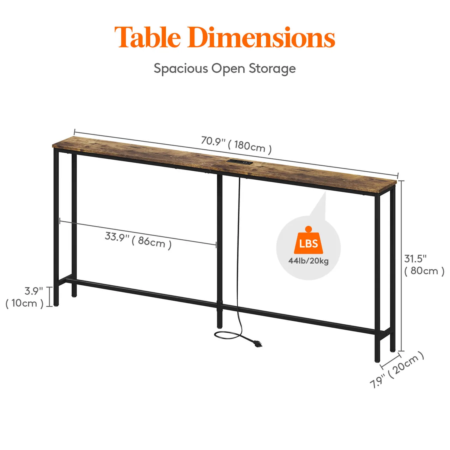 Lifewit Konsolentisch schmal mit Steckdose Metall