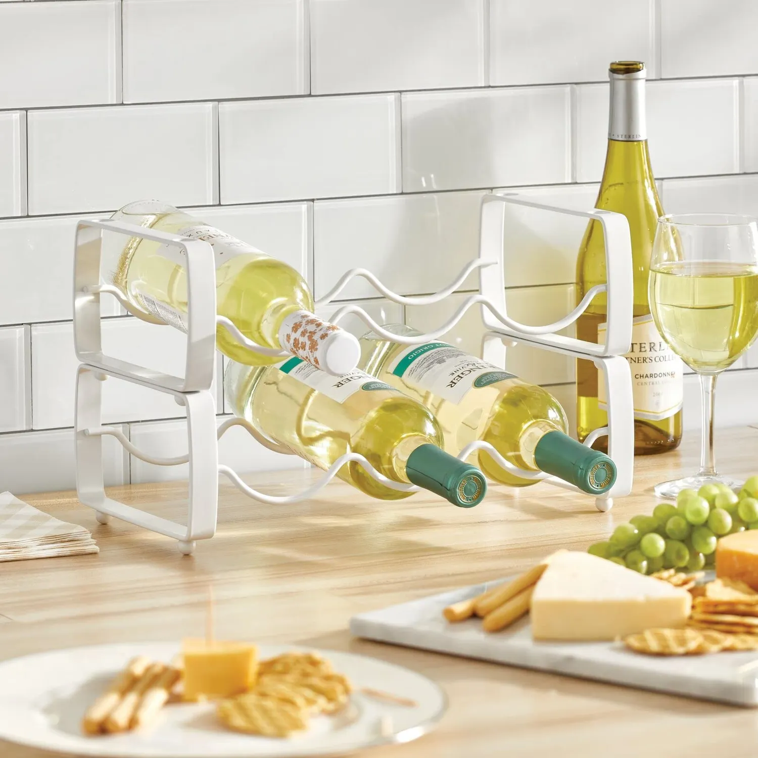 mDesign Weinregal stapelbar 3 Flaschen 2er mattweiß Metall