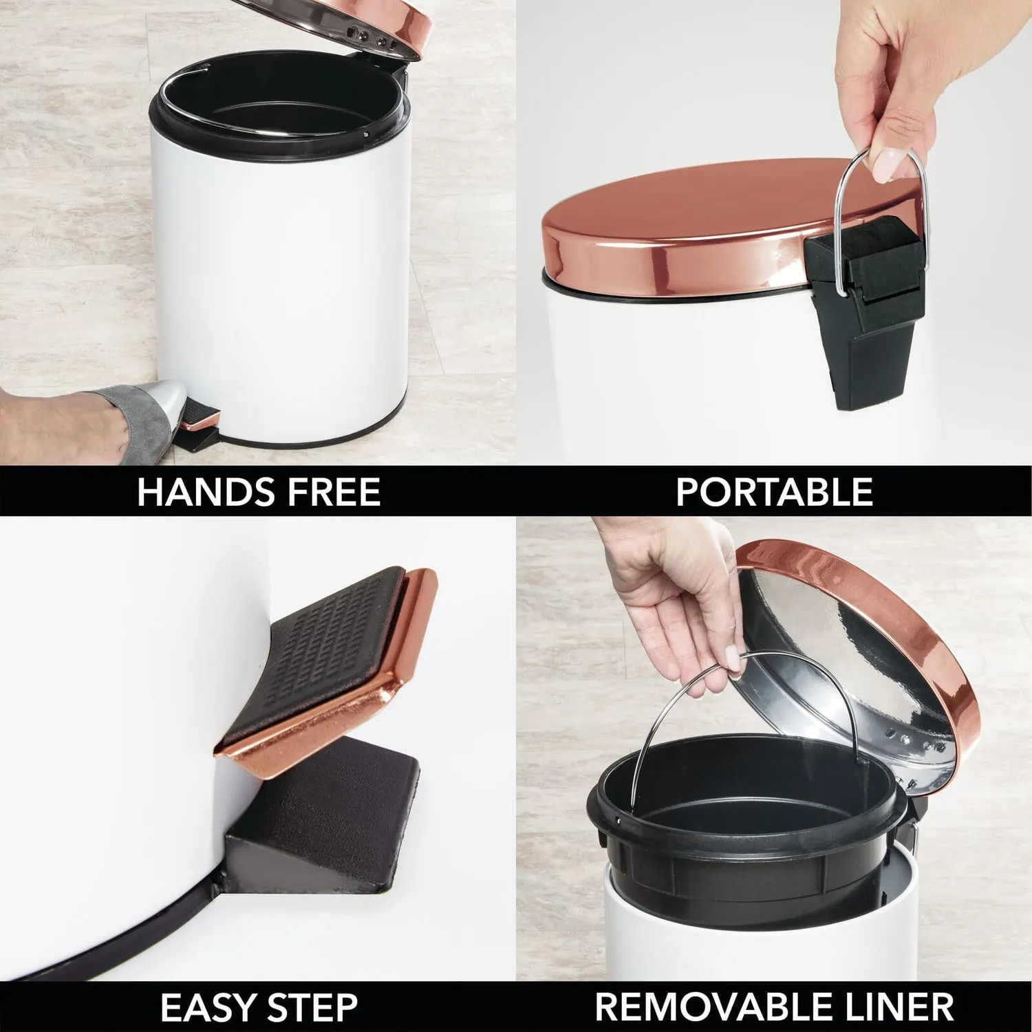 mDesign Tretmülleimer Mülleimer 5 L weiß rotgoldfarben