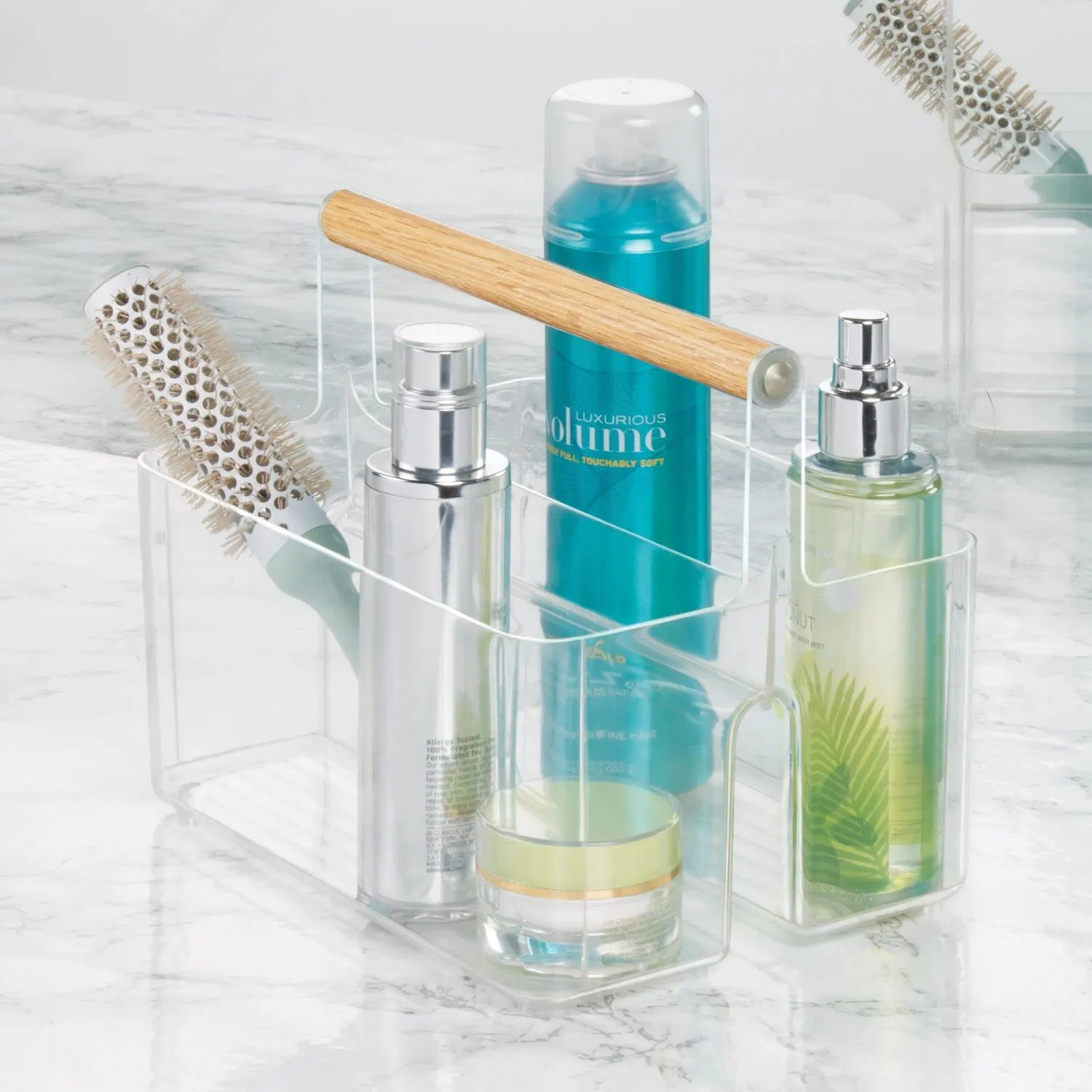mDesign Küchenkorb Caddy 2 Fächer Griff transparent