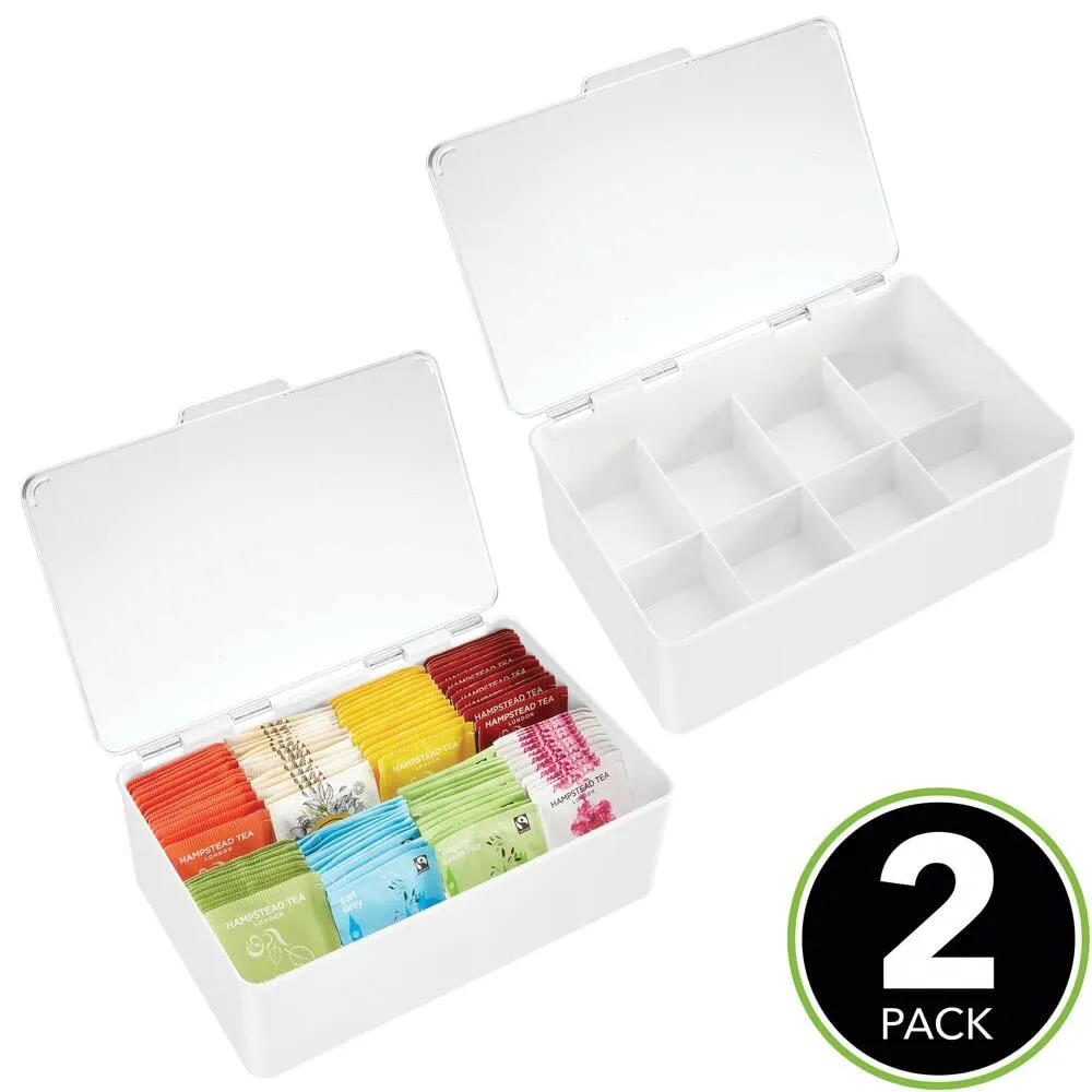 mDesign Teebox Aufbewahrungsbox 8 Fächer 2er-Set weiß