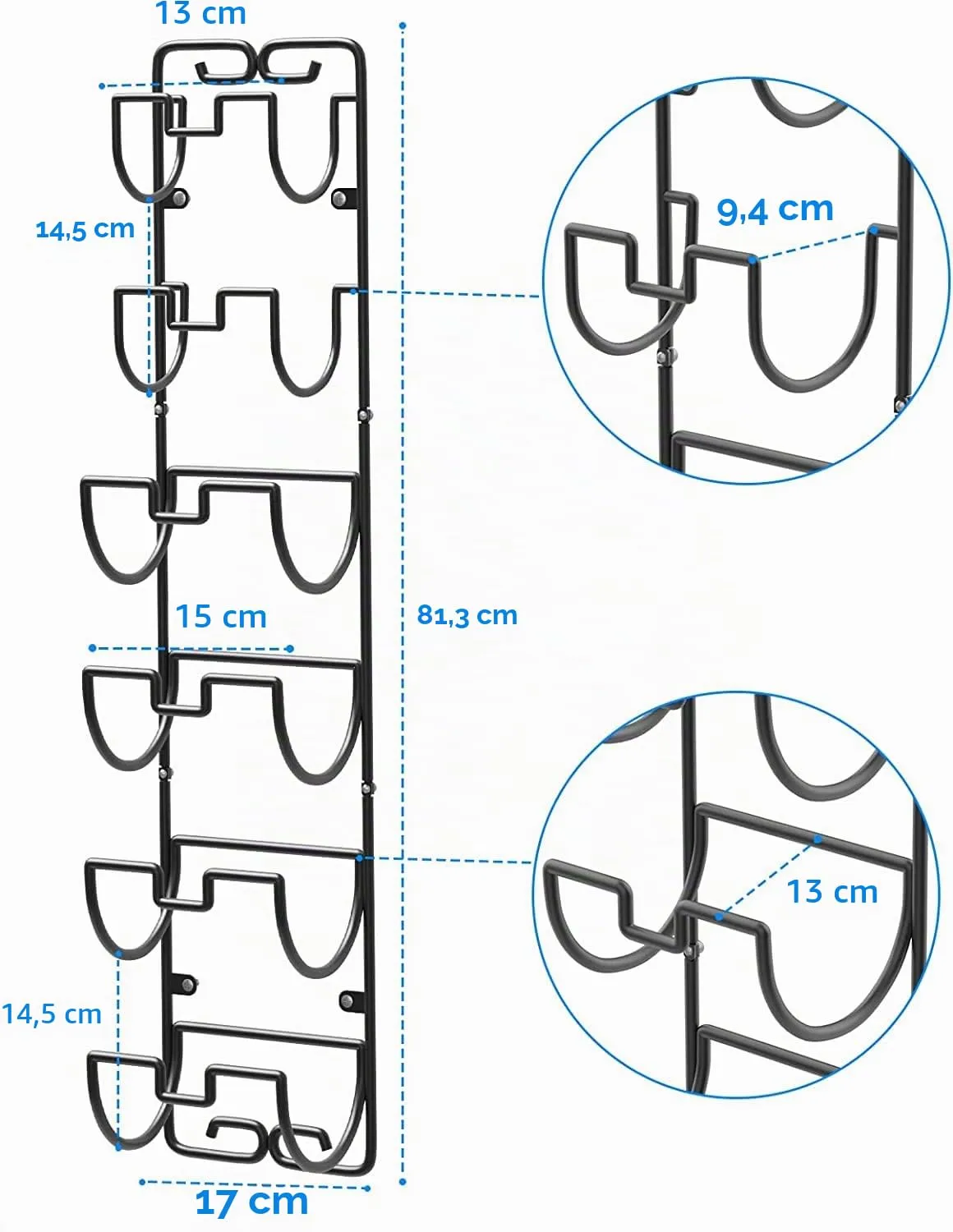 BOMCLAP Handtuchhalter Wand Schwarz 6 Fächer Metall schmal