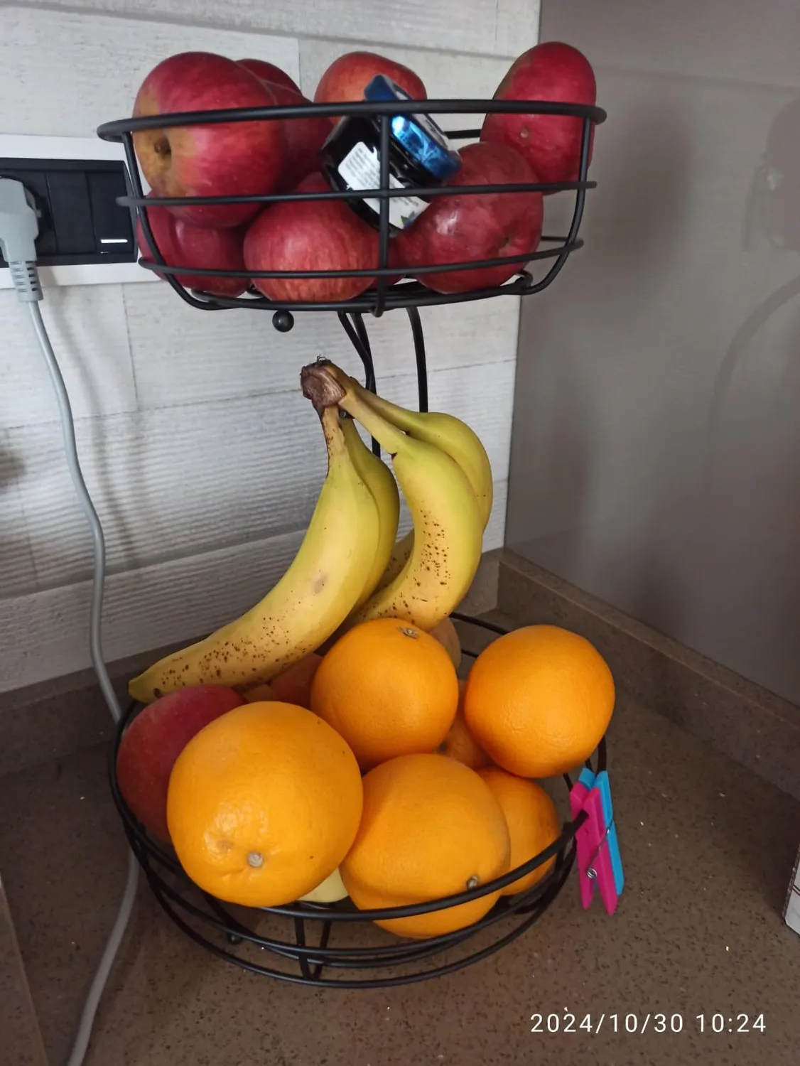 BOMCLAP Obstkorb 2-stöckig Metall Obstschale schwarz Bananenhalter