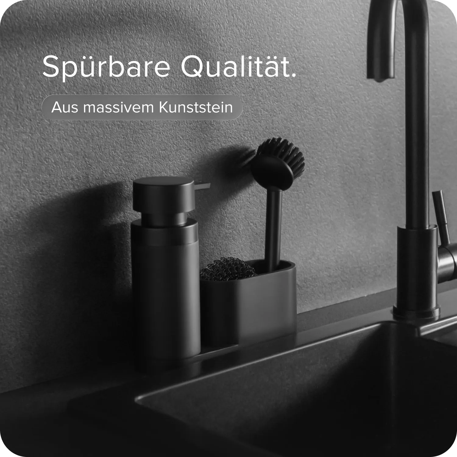 blackswedenhome Spülbecken Organizer Spül-Set schwarz matt Kunststein