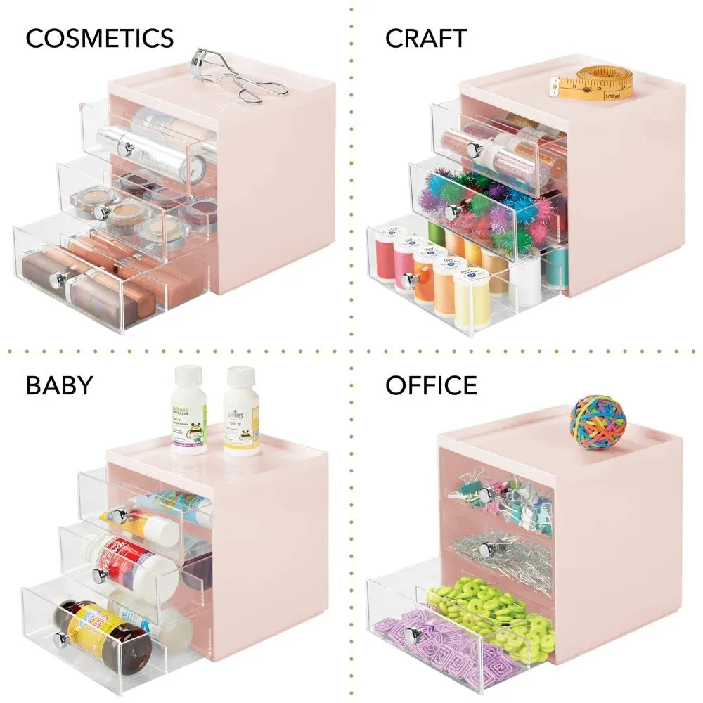 mDesign Brillenbox 3 Schubladen rosa-transparent Brillenhalter