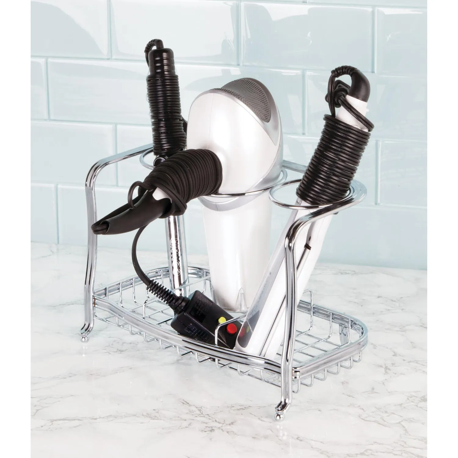 mDesign Fönhalter freistehend silber Badorganizer Stylingstation