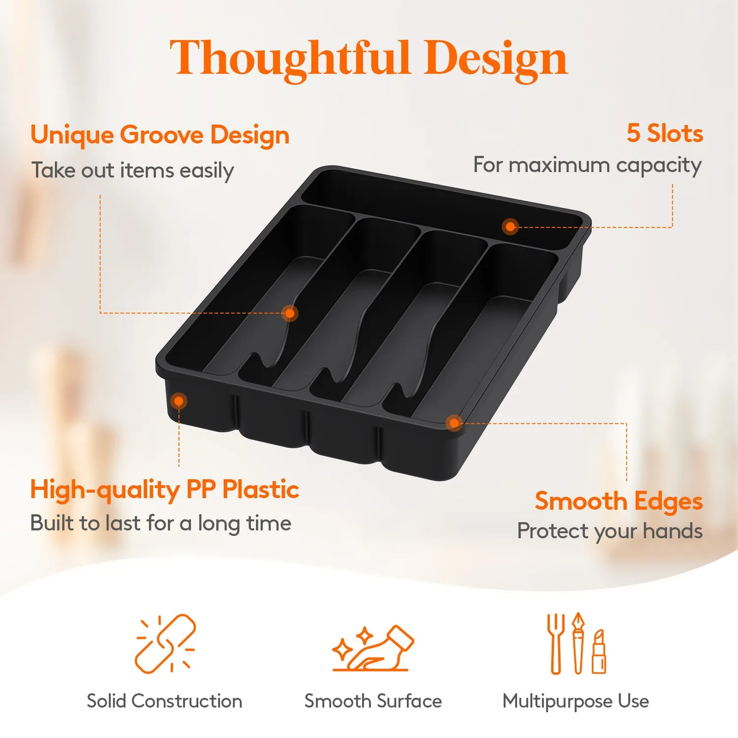 Lifewit Besteckeinsatz 5 Fächer Schwarz PP 23x32cm