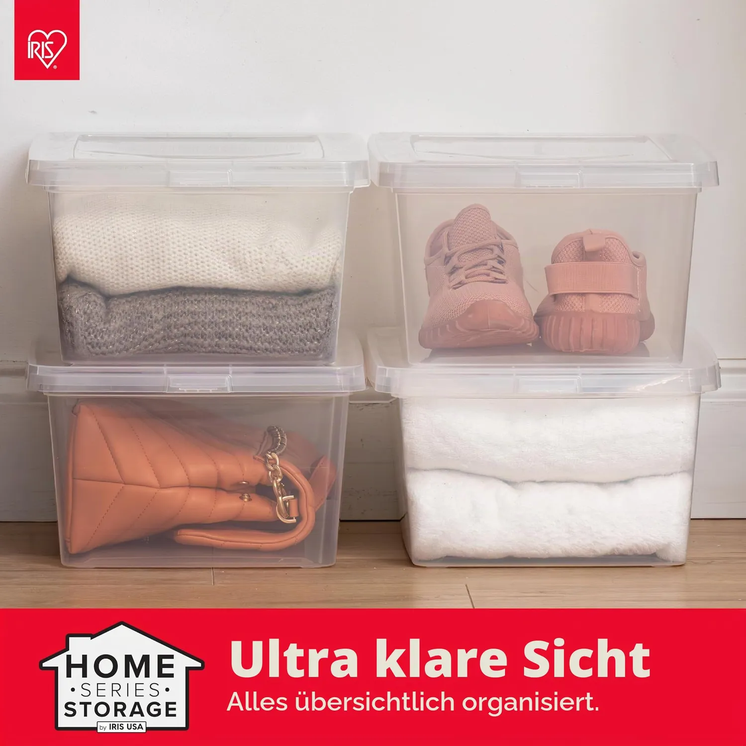 Iris Ohyama CNL-13E Aufbewahrungsbox 4x13L transparent BPA-frei