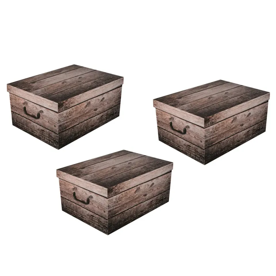 Kreher Dekokarton Holz Grau 40 Liter 3er Set Shabby
