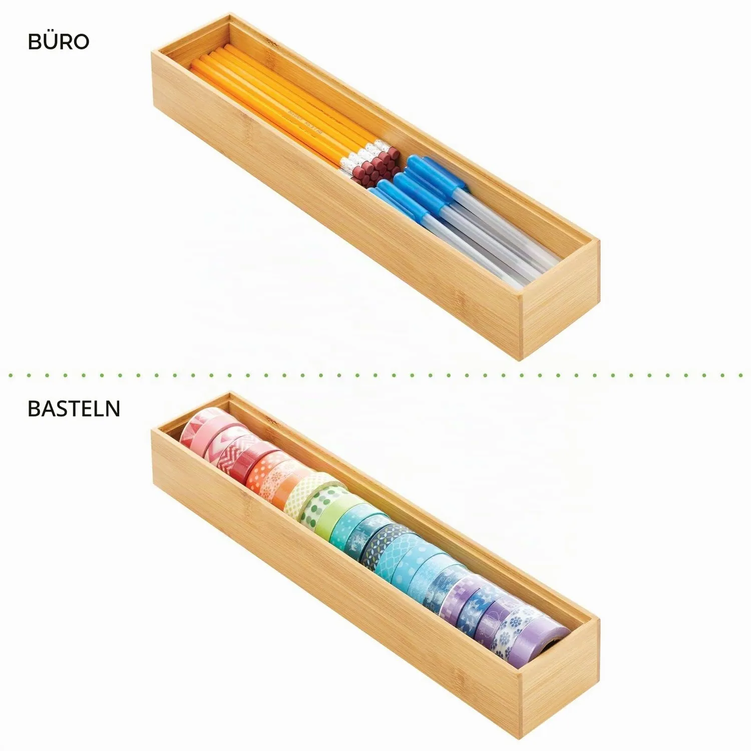 mDesign Schubladeneinsatz Holz Schubladenbox 38,1 cm 2er-Set natur