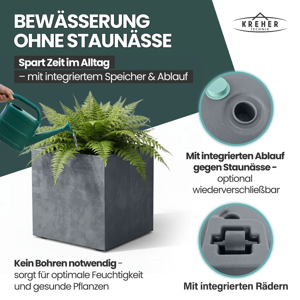 Kreher Millennium Pflanzkübel 80L eckig rollbar grau