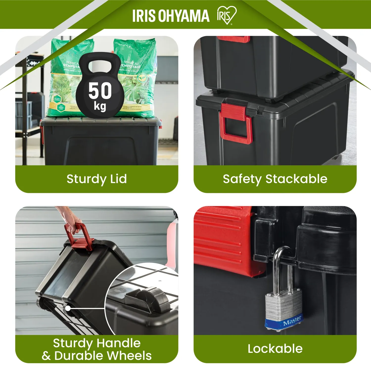 Iris Ohyama SIA-75 Aufbewahrungsbox 75L 3er Set schwarz robust