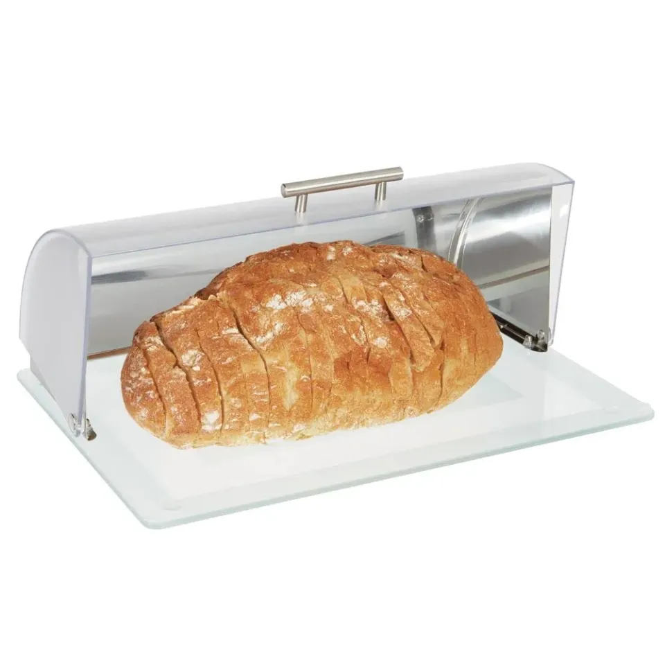 mDesign Brotkasten Metall Glas mattsilber mit Sichtfenster