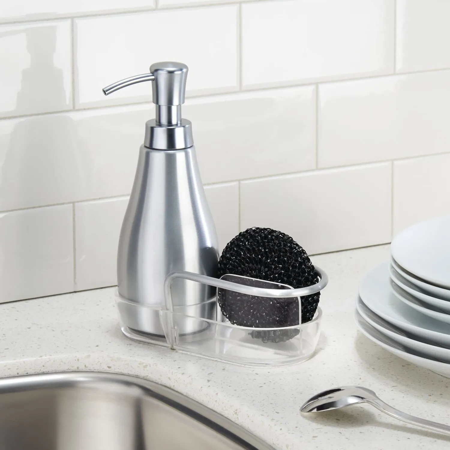 mDesign Seifenspender Aluminium 237 ml Silber Spender