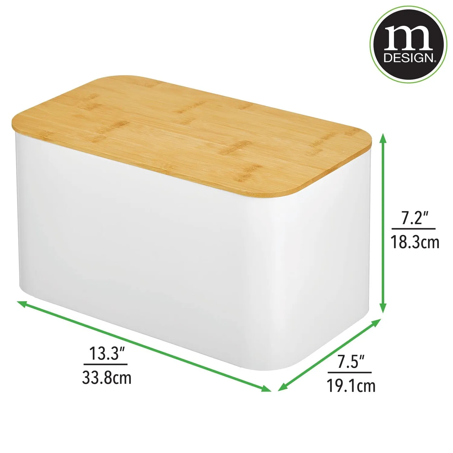 M Design Brotkasten Metall groß mattweiß Bambusdeckel