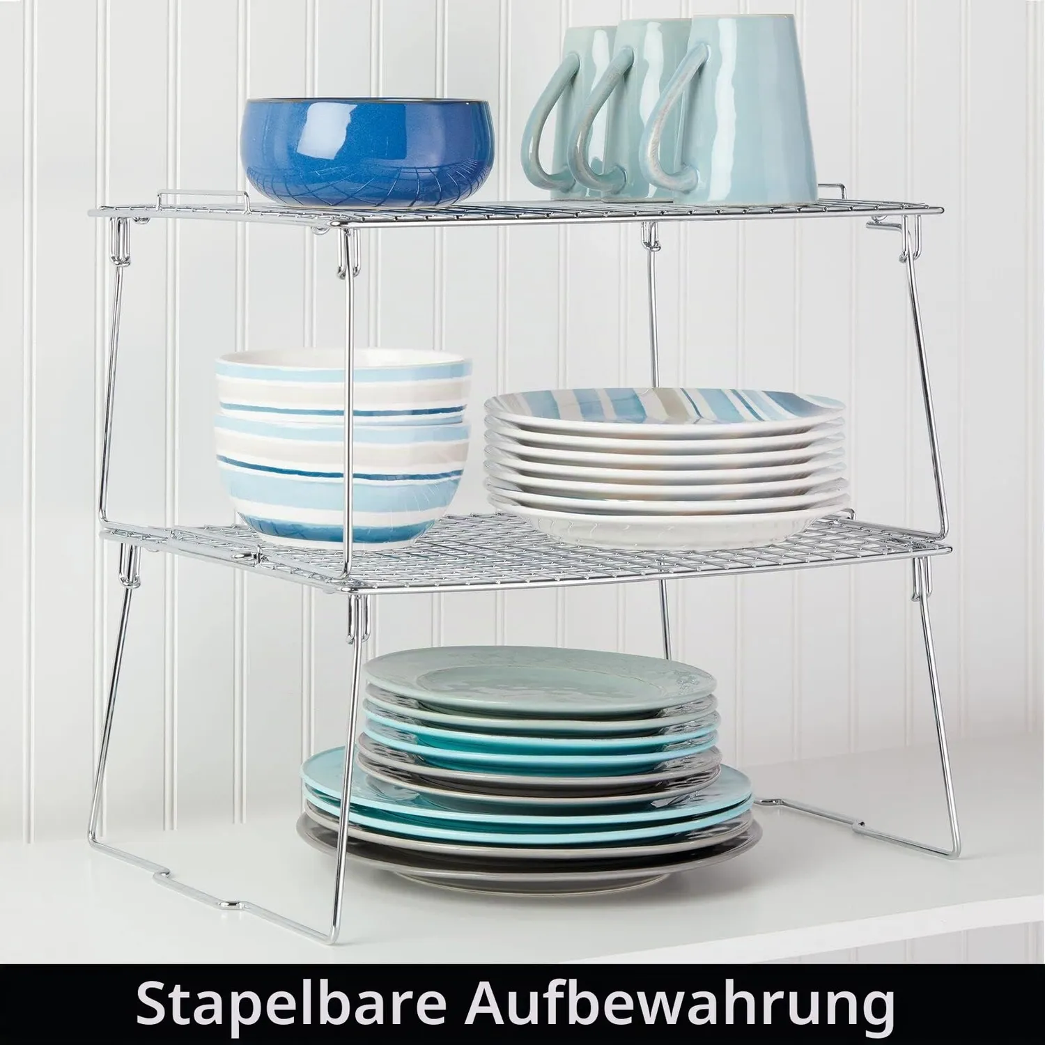 mDesign Schrankregal 2er-Set silber faltbar stapelbar