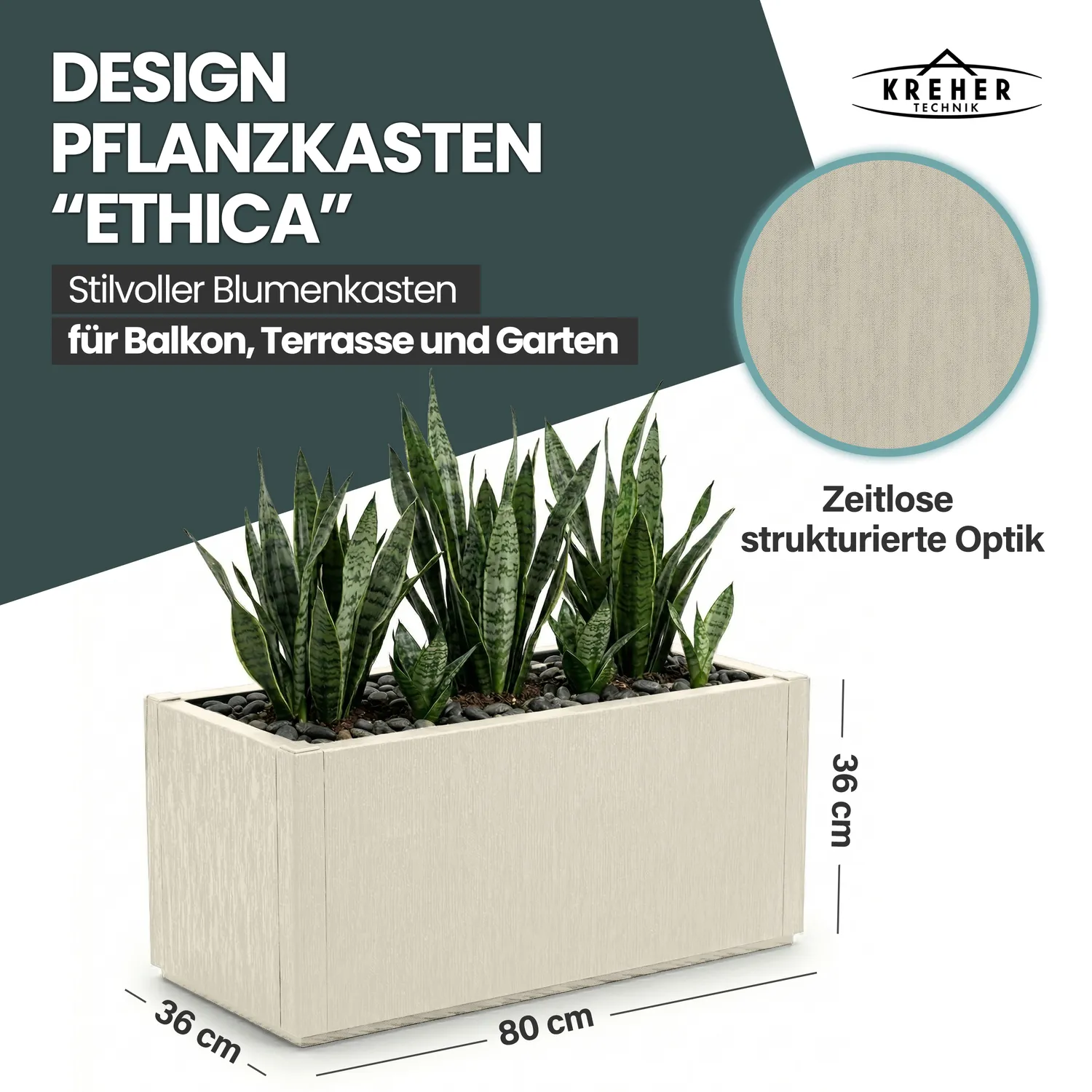 Kreher Ethica Pflanzkasten 80cm beige Struktur 80L