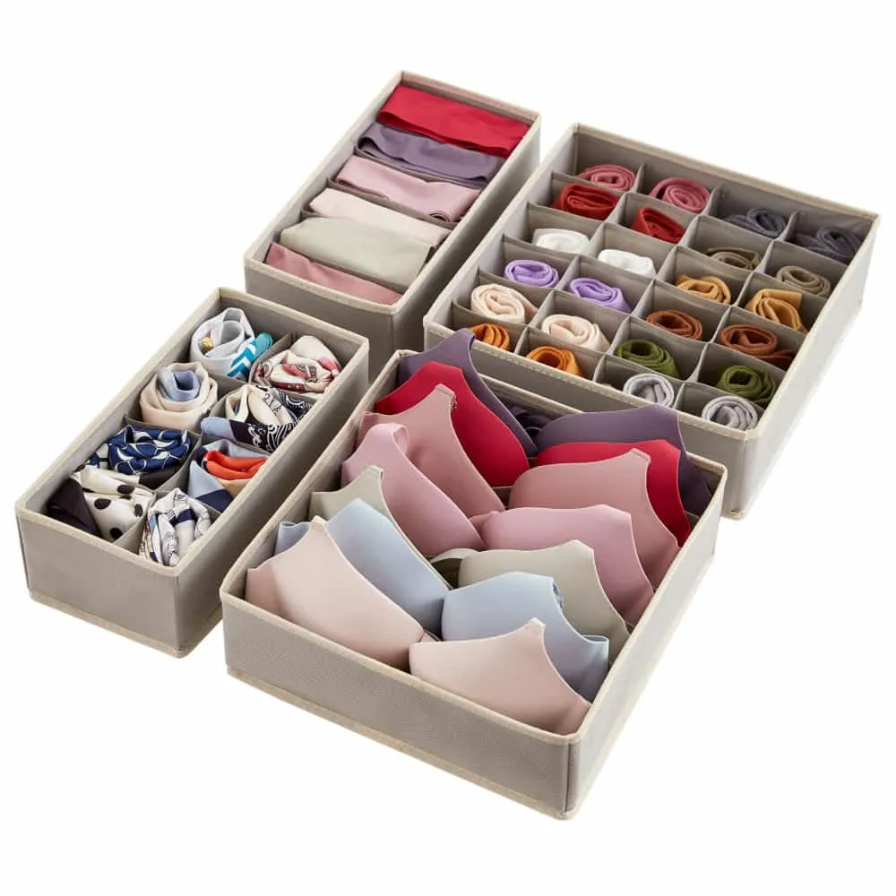 Lifewit Schubladen Organizer Stoff grau 4er Pack für Wäsche