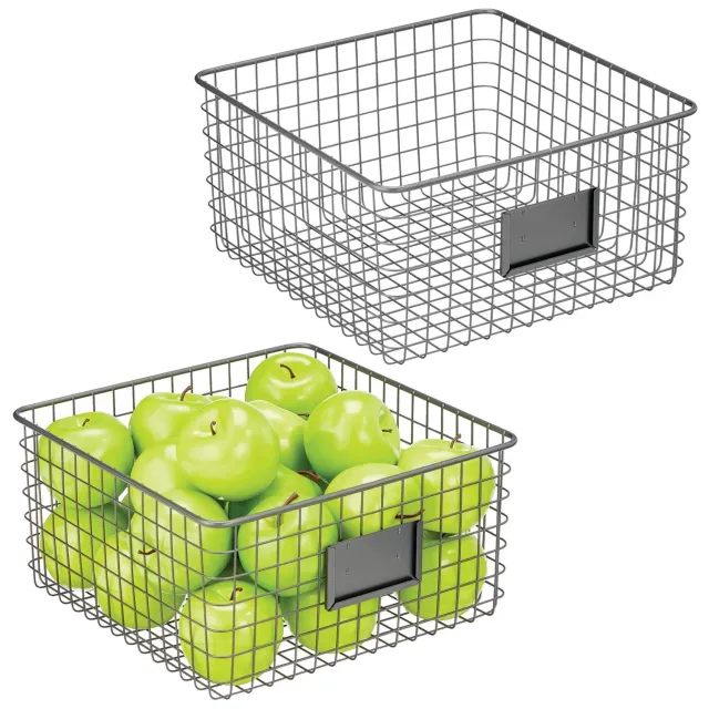 mDesign Allzweckkorb Metall 2er-Set dunkelgrau Etikettenfeld