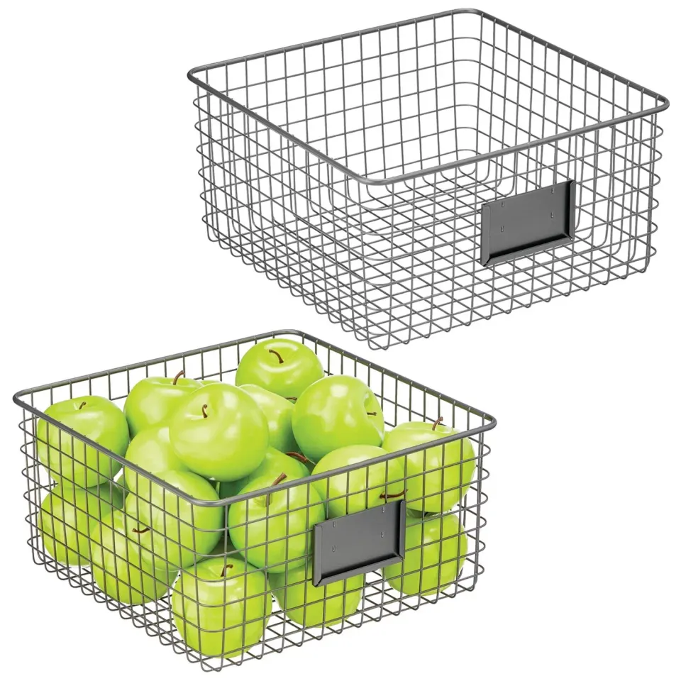 mDesign Allzweckkorb Metall 2er-Set dunkelgrau Etikettenfeld