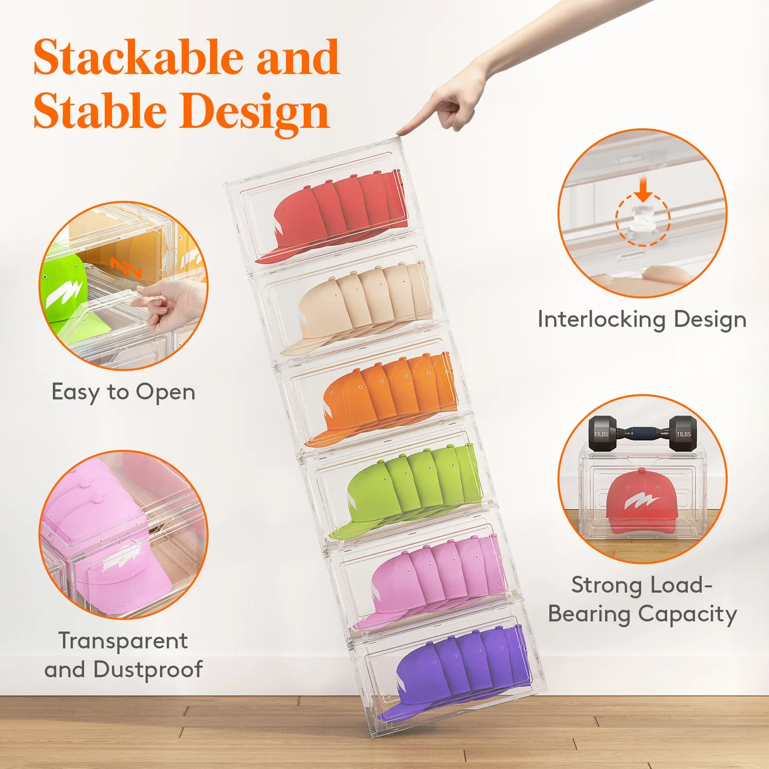 Lifewit Cap Box Kappenbox 6er transparent stapelbar