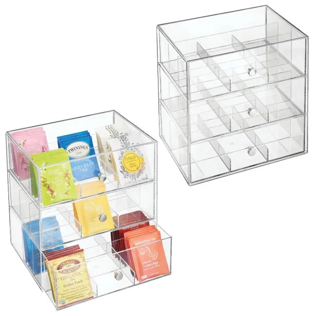 M Design Teebeutelbox 27 Fächer mit 3 Schubladen 2er-Set durchsichtig