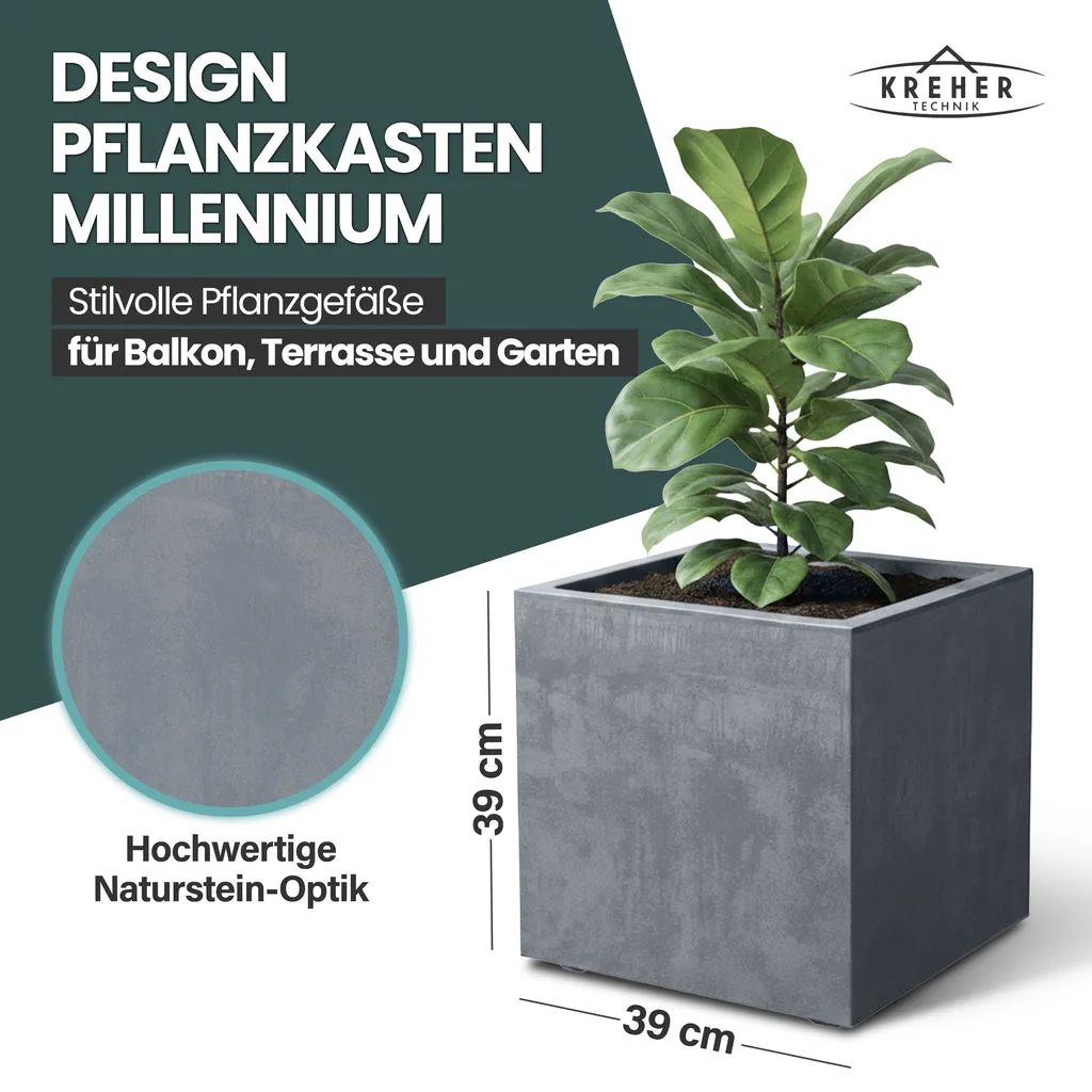Kreher Millennium Pflanzkübel 40 L eckig grau Stein