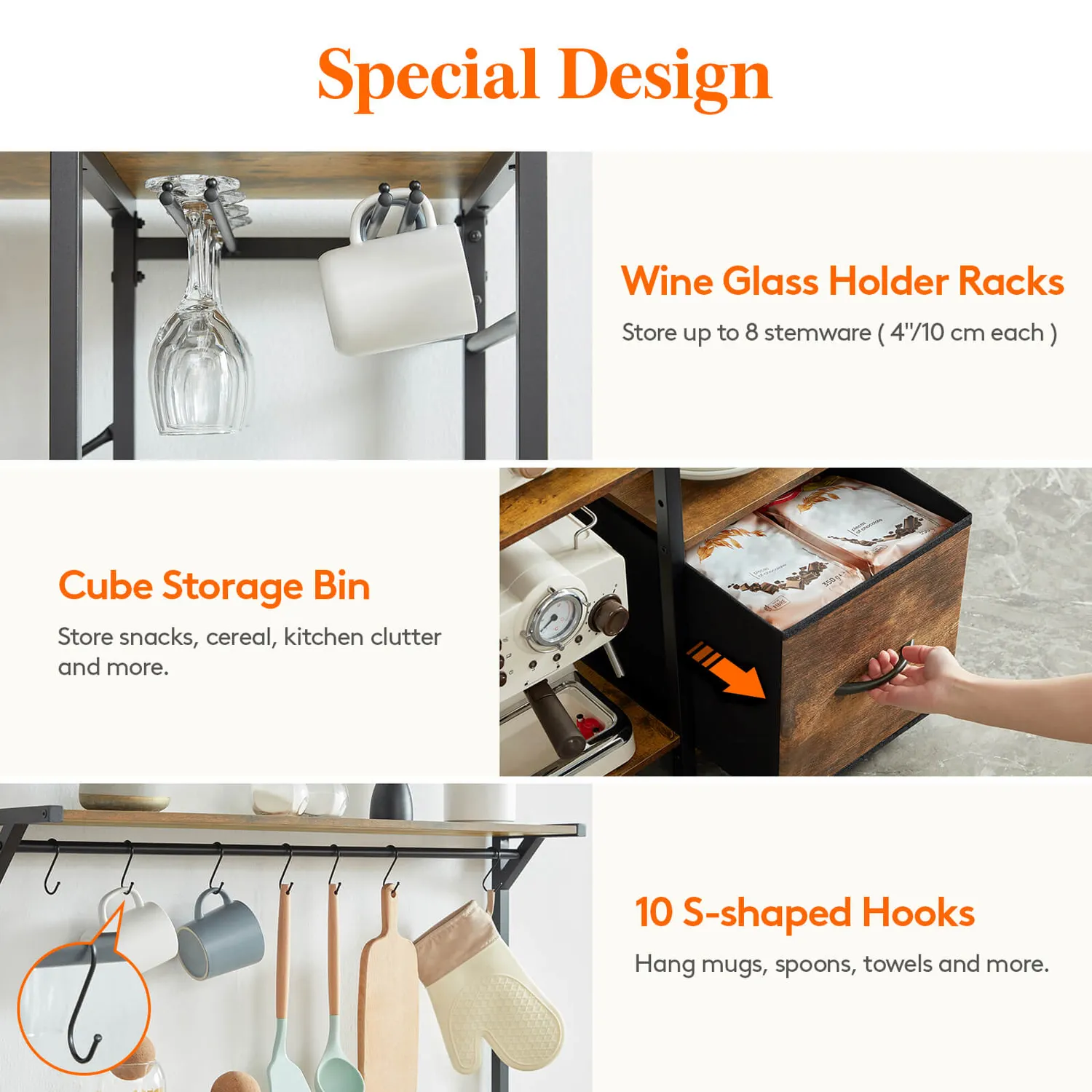 Lifewit Baker's Rack Küchenregal mit Steckdose und Haken