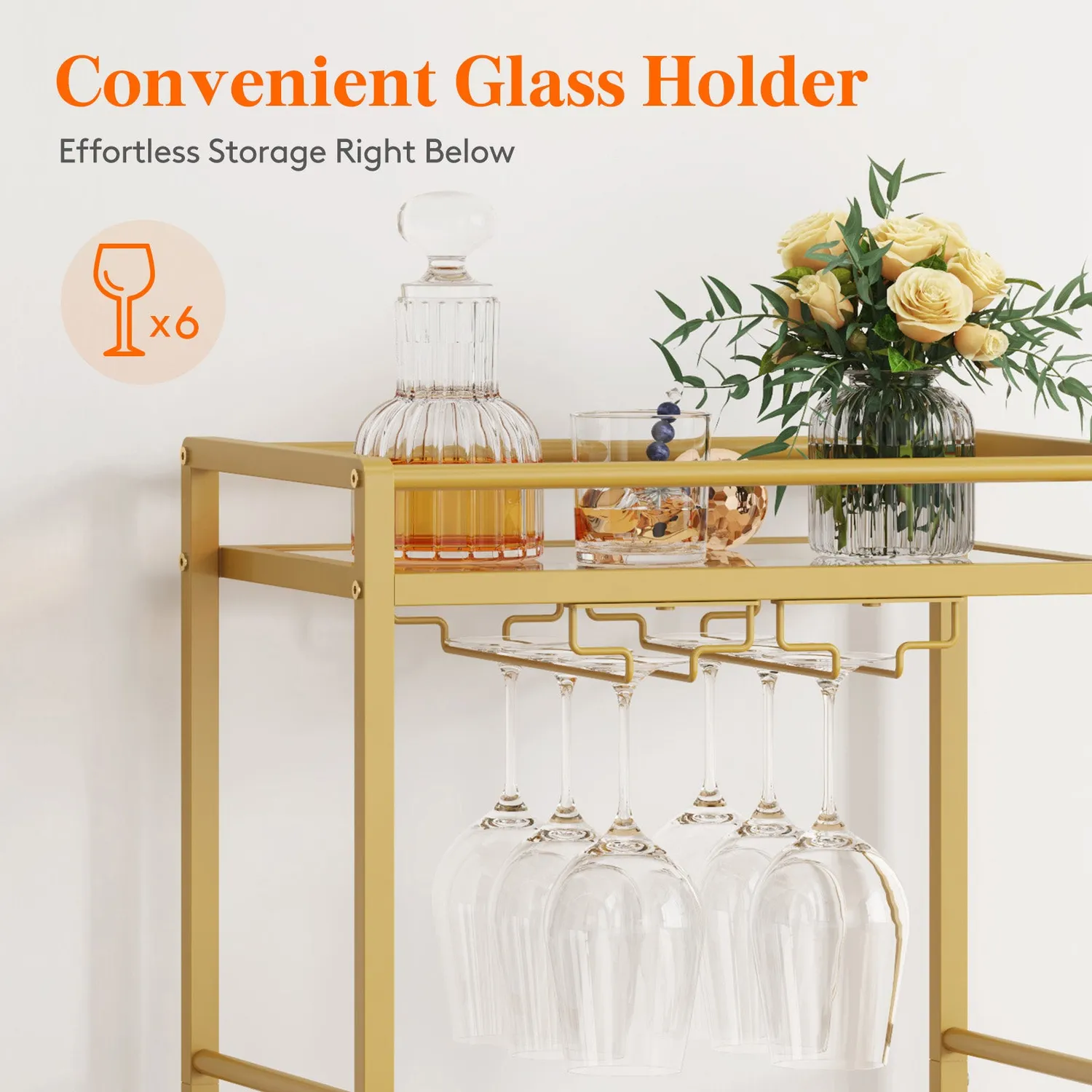 Lifewit Servierwagen Gold 2 Etagen Glas 43x30cm