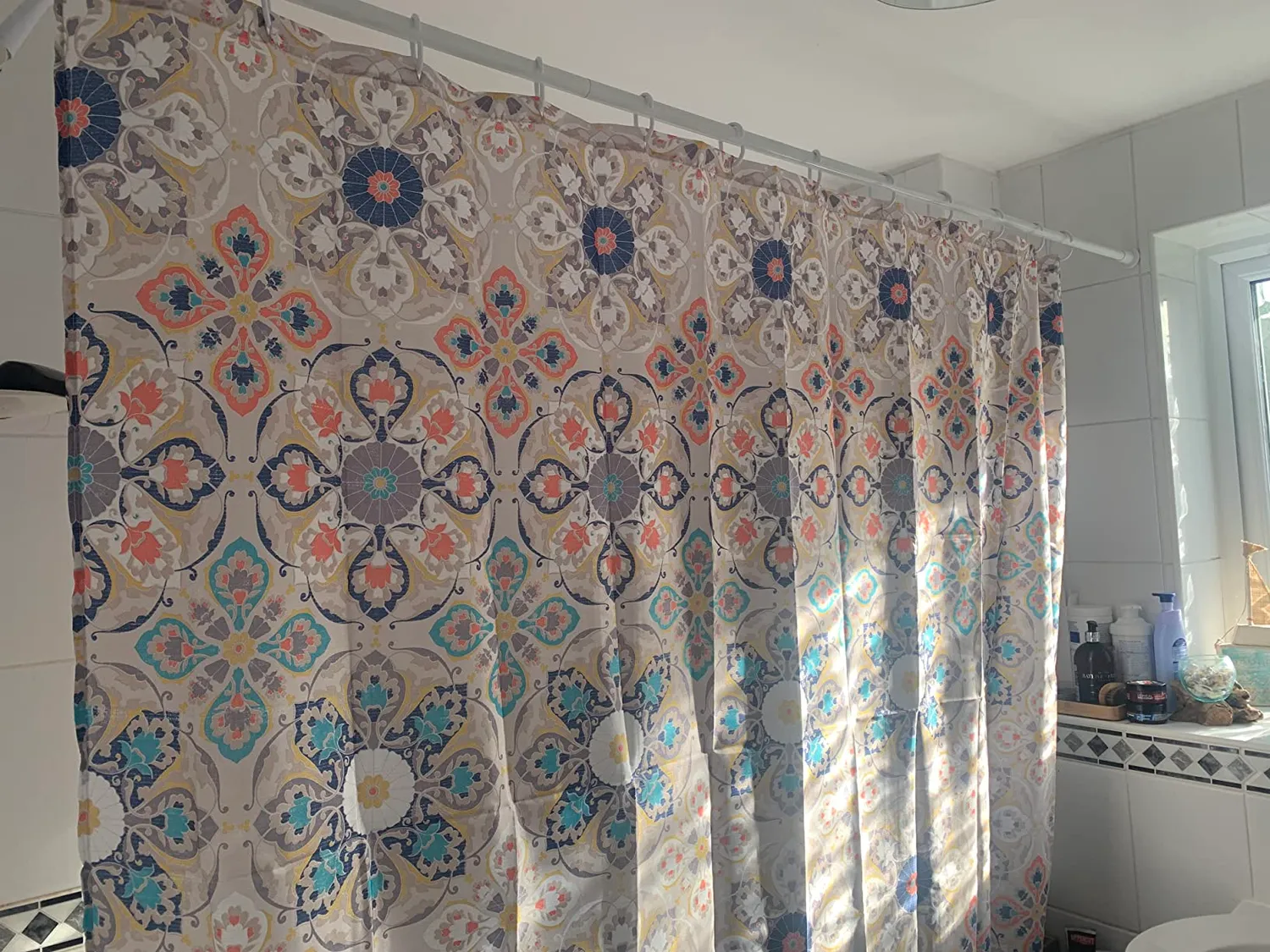 mDesign Duschvorhang Medaillon 183x183 cm braun