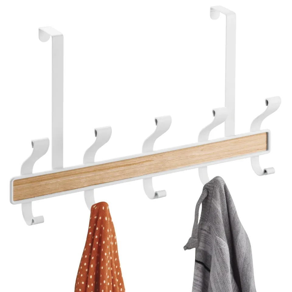 mDesign Hakenleiste 5 Doppelhaken Tür Weiß Holz Garderobe