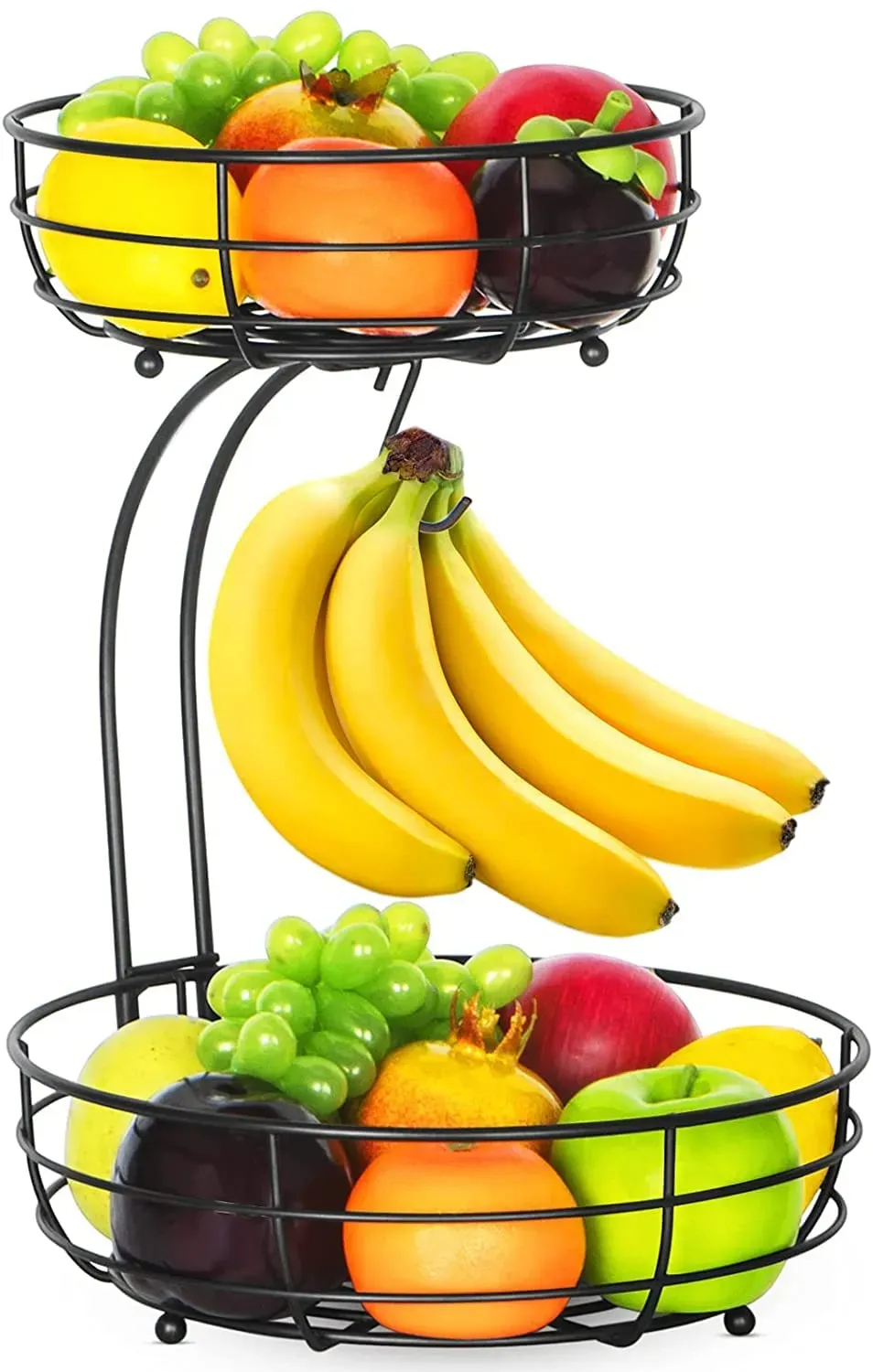 BOMCLAP Obstkorb 2-stöckig Metall Obstschale schwarz Bananenhalter