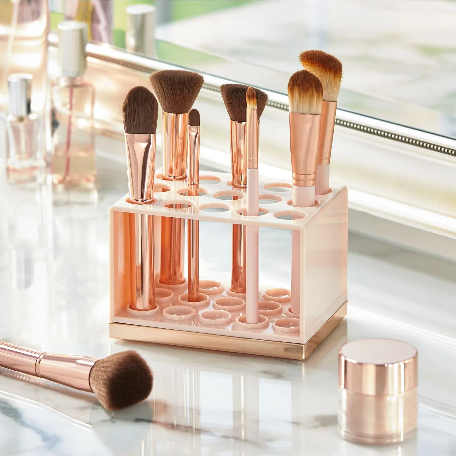 mDesign Kosmetik Organizer 15 Fächer hellrosa-rotgold für Stifte