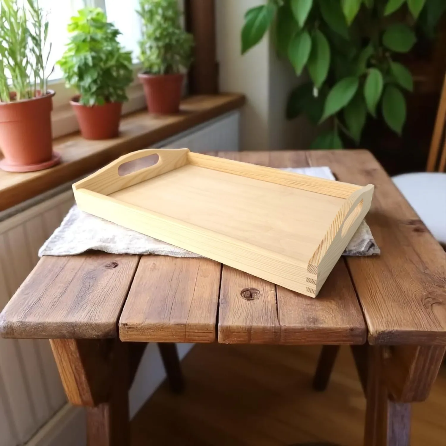 GoodFreshDecor Serviertablett Holz 40 cm braun Griffe
