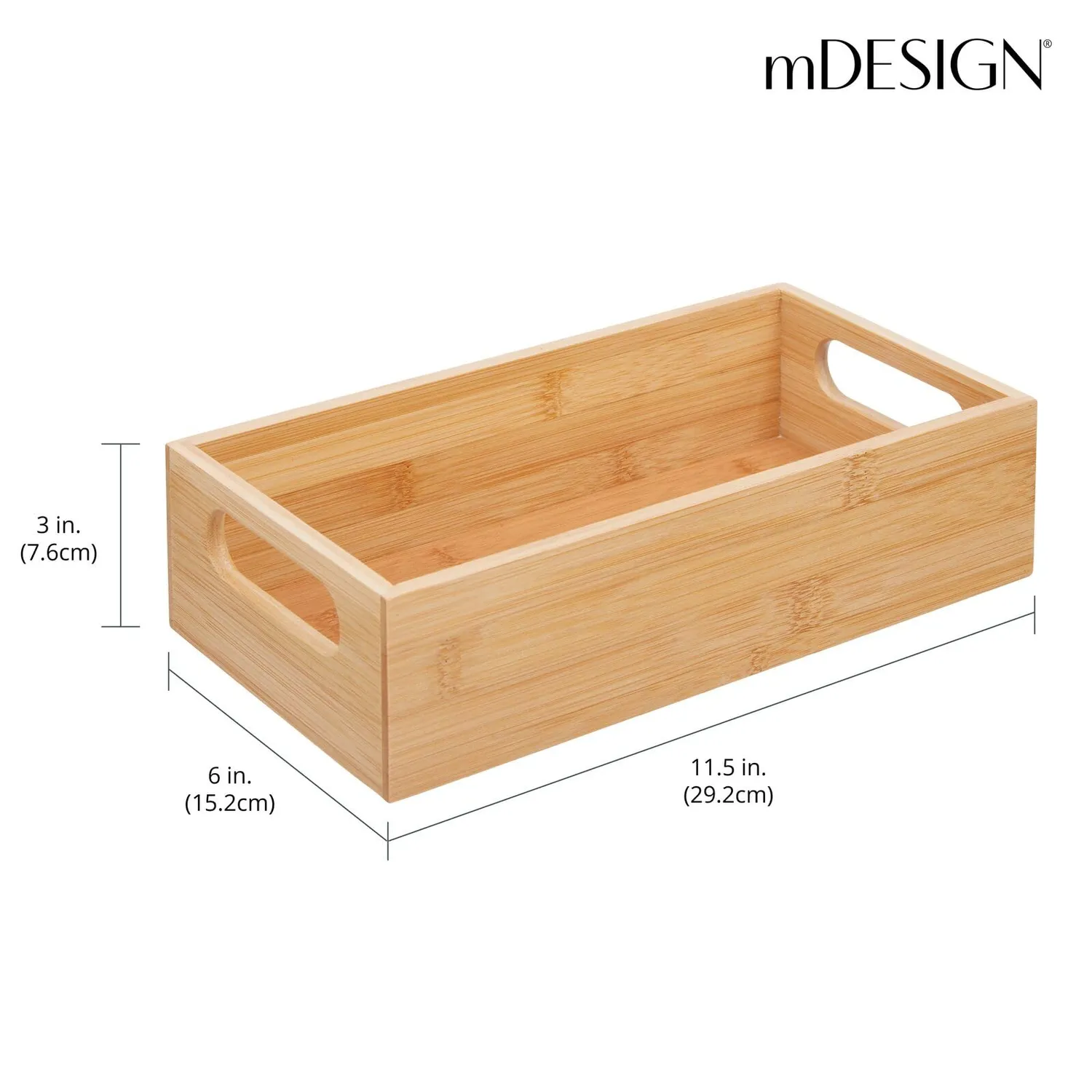 mDesign Bambus Aufbewahrungsbox mit Griff bambusfarben offen