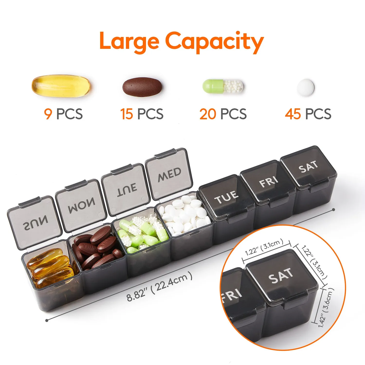 Lifewit Tablettenbox 28 Tage Pillenbox 1 Stück BPA-frei