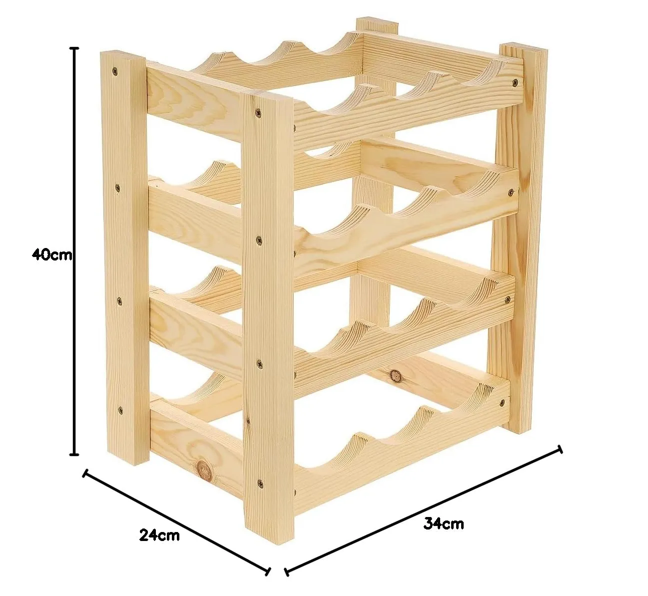 GoodFreshDecor Weinregal Holz 12 Flaschen Kiefer natur 34x24x40