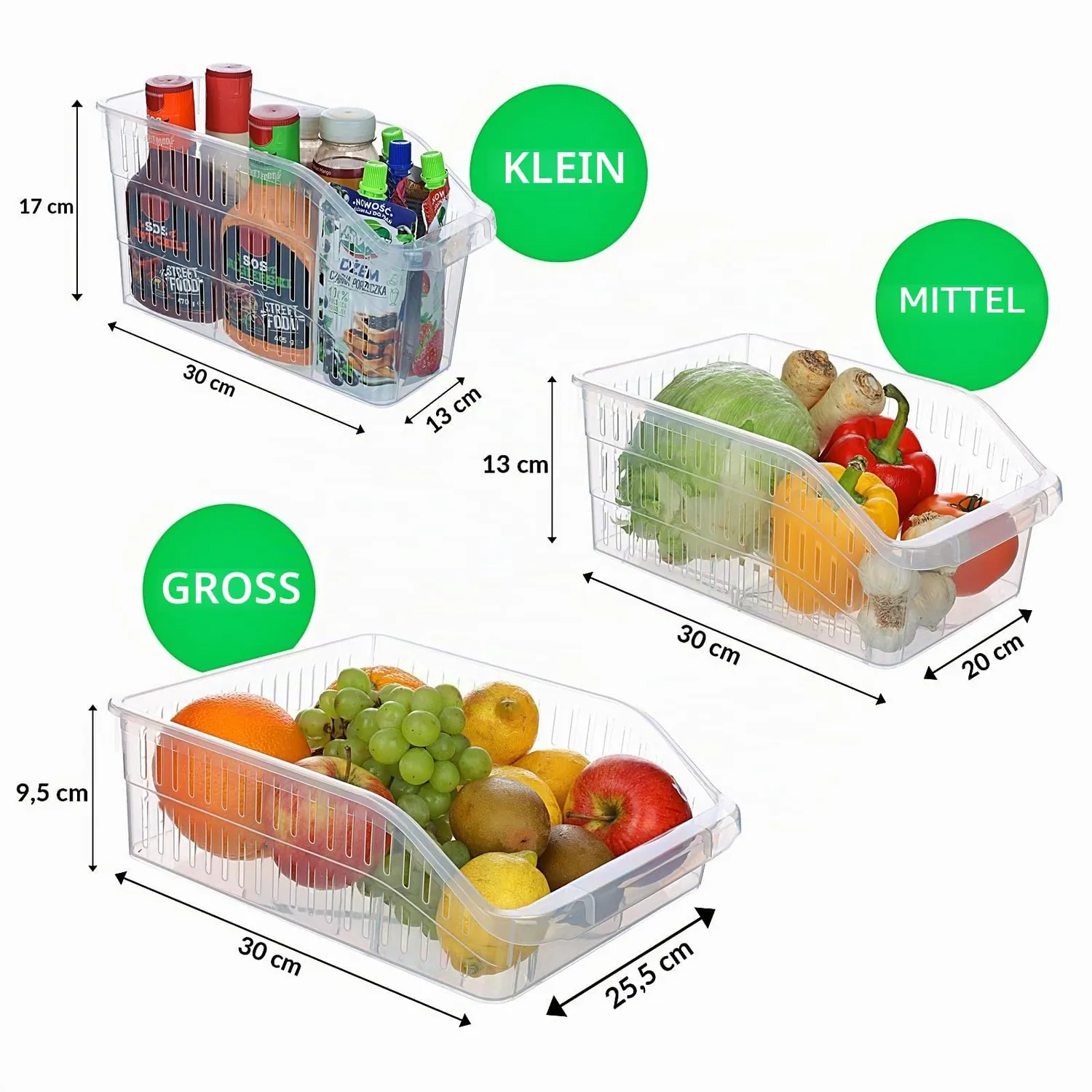 astor24 Kühlschrank Organizer 3er Set 25,5x30 BPA-frei