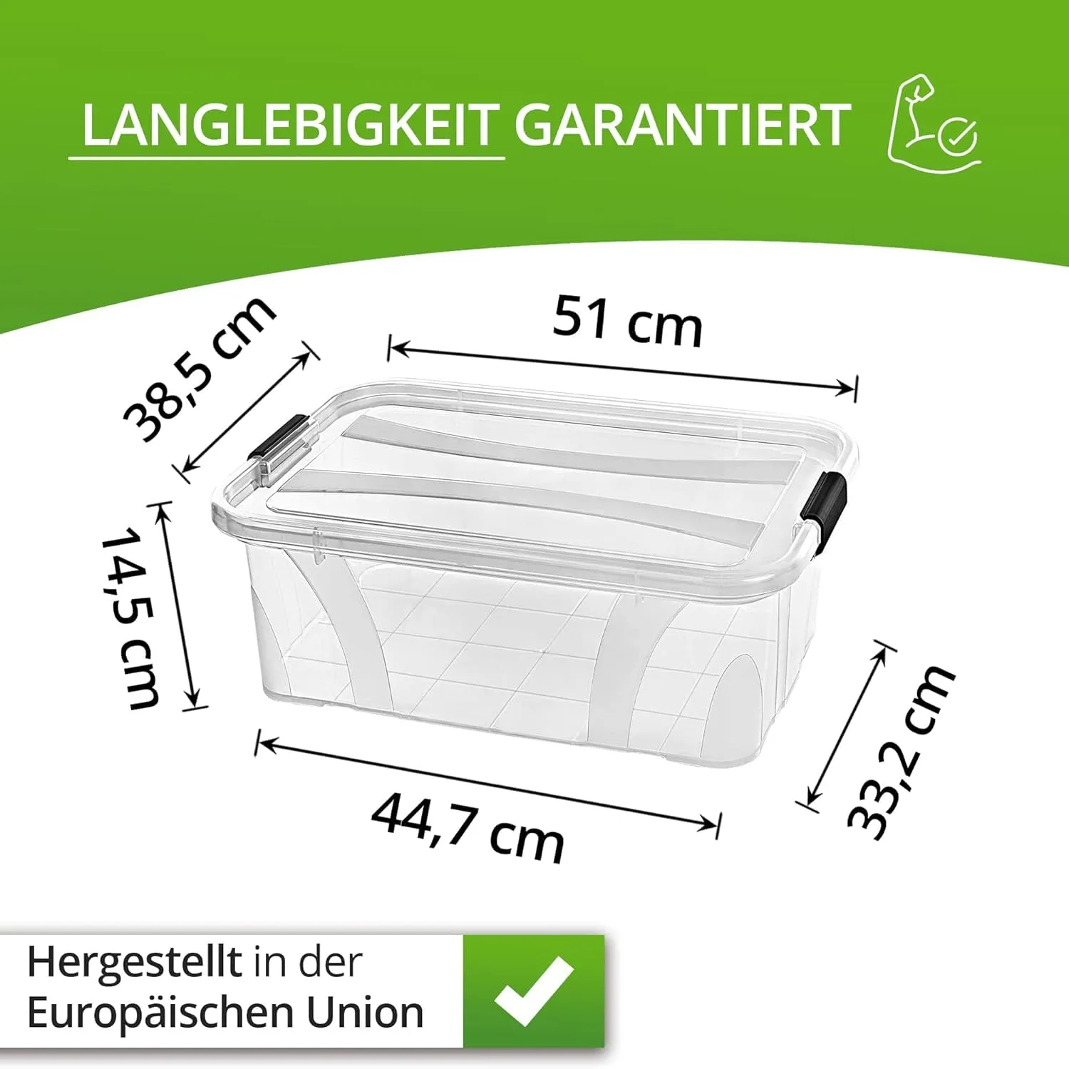 astor24 Aufbewahrungsbox 22 Liter transparent 3er-Set Deckel