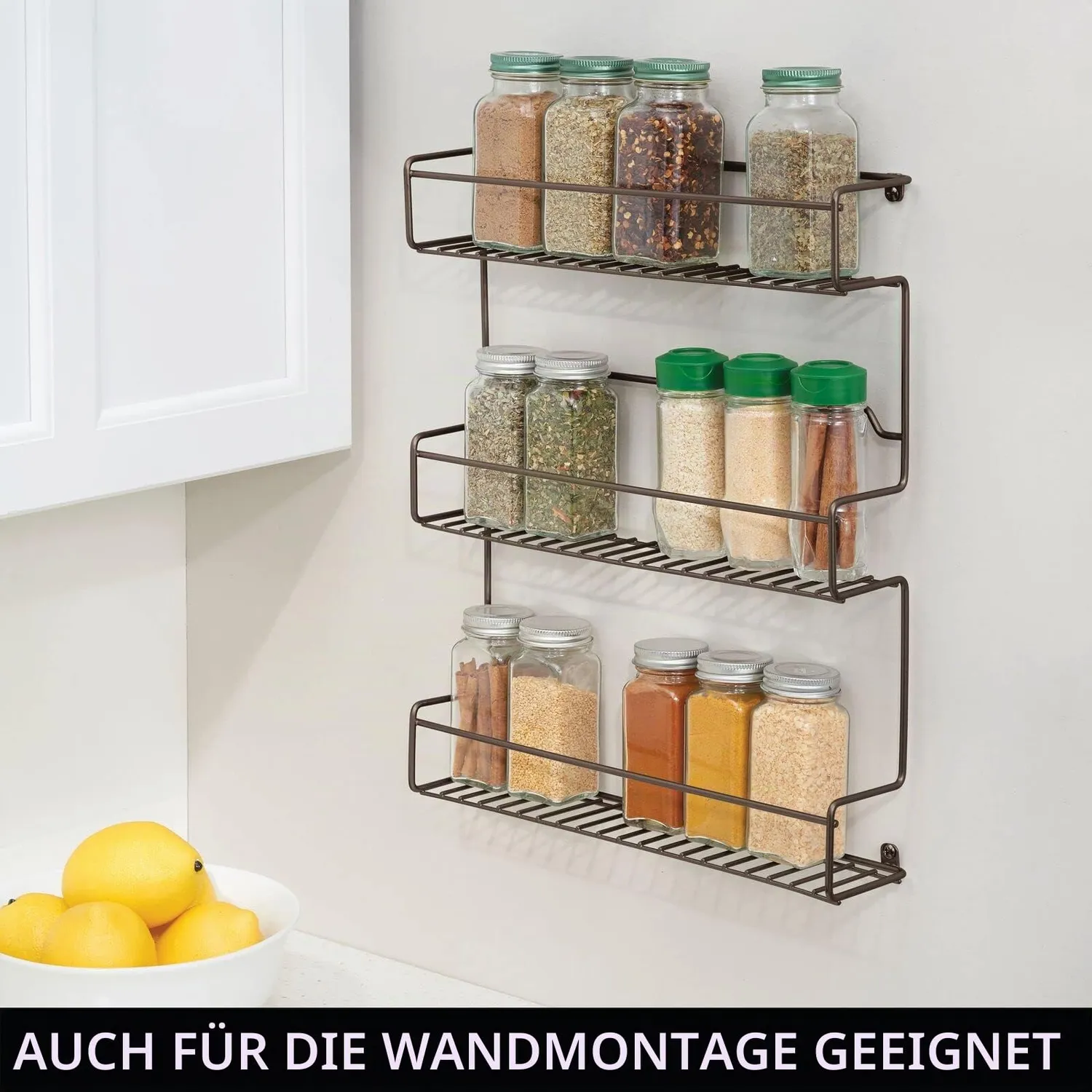 mDesign Küchenregal Metall 3 Ebenen bronze selbstklebend