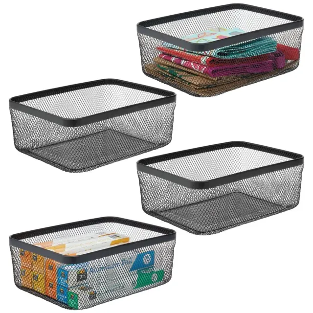 mDesign Drahtkorb 4er-Set Schwarz Metall 40,6 cm Aufbewahrung