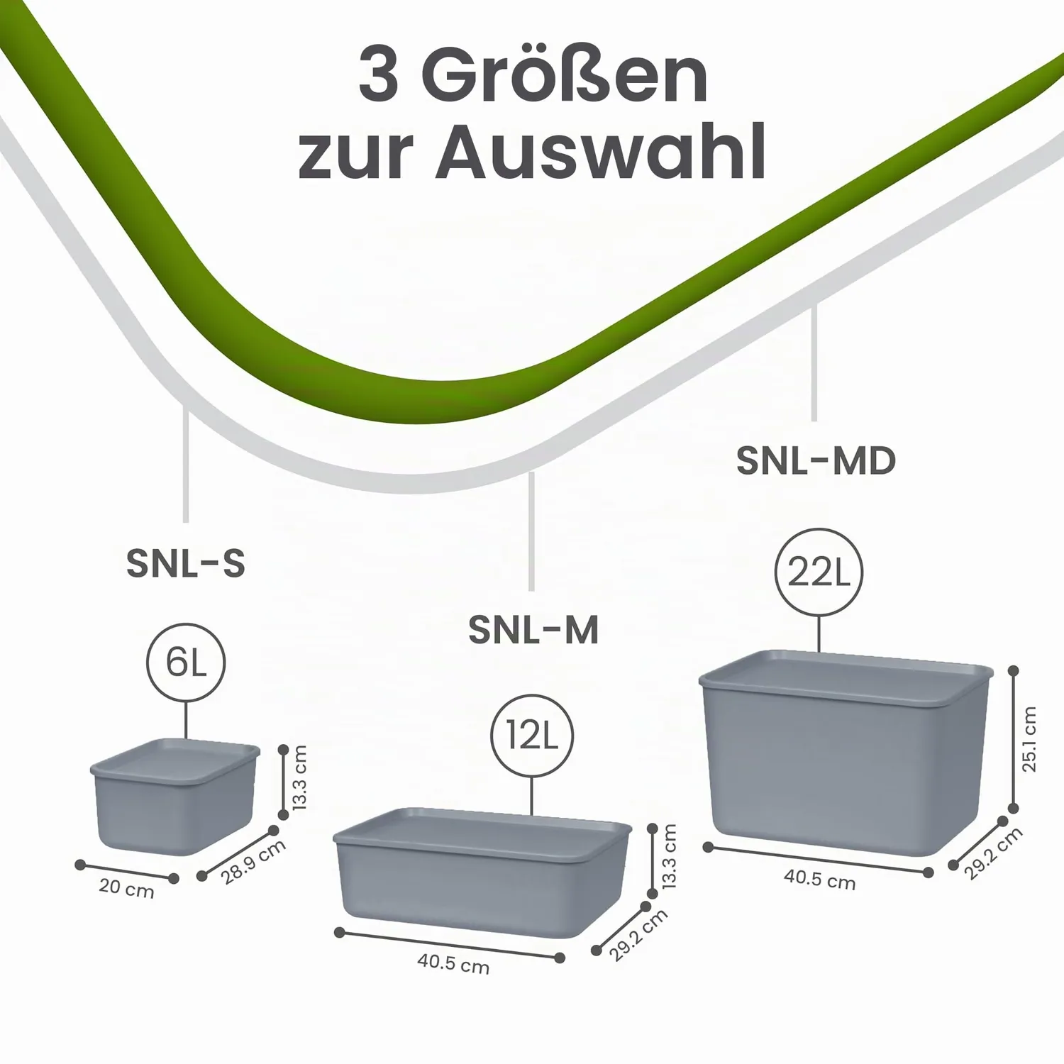 Iris Ohyama SNL-MD Aufbewahrungsbox Grau 22L 3er-Set mit Deckel
