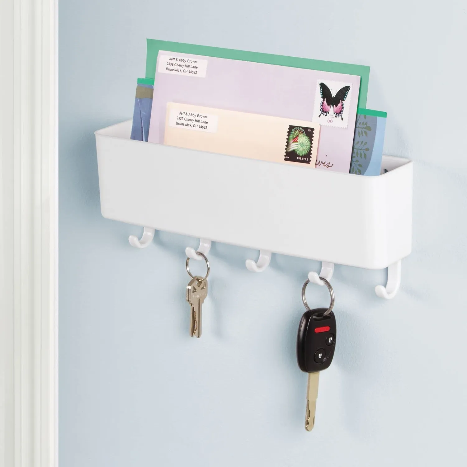 mDesign Schlüsselkasten Weiß Wand mit Ablage 5 Haken