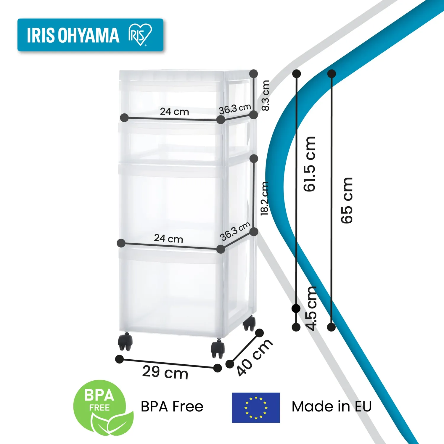 Iris Ohyama DC-322 Schubladenbox Rollen Mattweiß BPA-frei