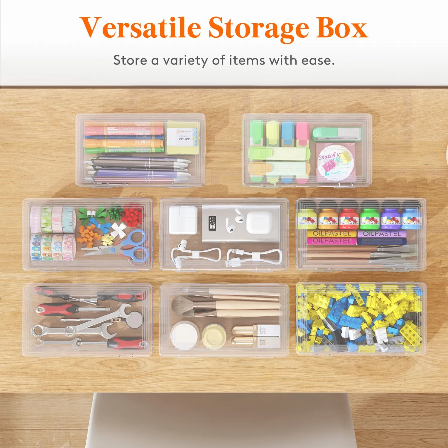 Lifewit Snap-On Stiftebox 4er transparent stapelbar mit Deckel