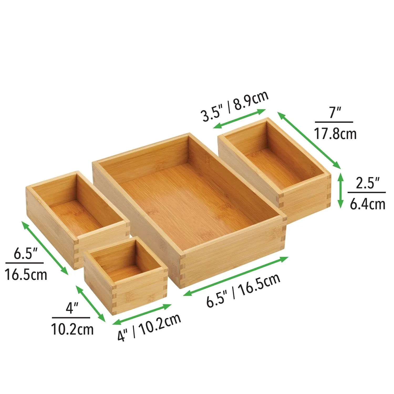 mDesign Schubladenbox Bambus 4er-Set Natur Besteck